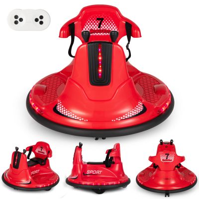GLACER Electric Ride on Bumper Car, 12 V Soft Bumper w/2 Driving Modes, Music & LED, Adjustable Safety Belt, 360 Spin, Slow Start Function, Kids Bumper Car for 37-95 Months Old Baby Toddlers (Red)