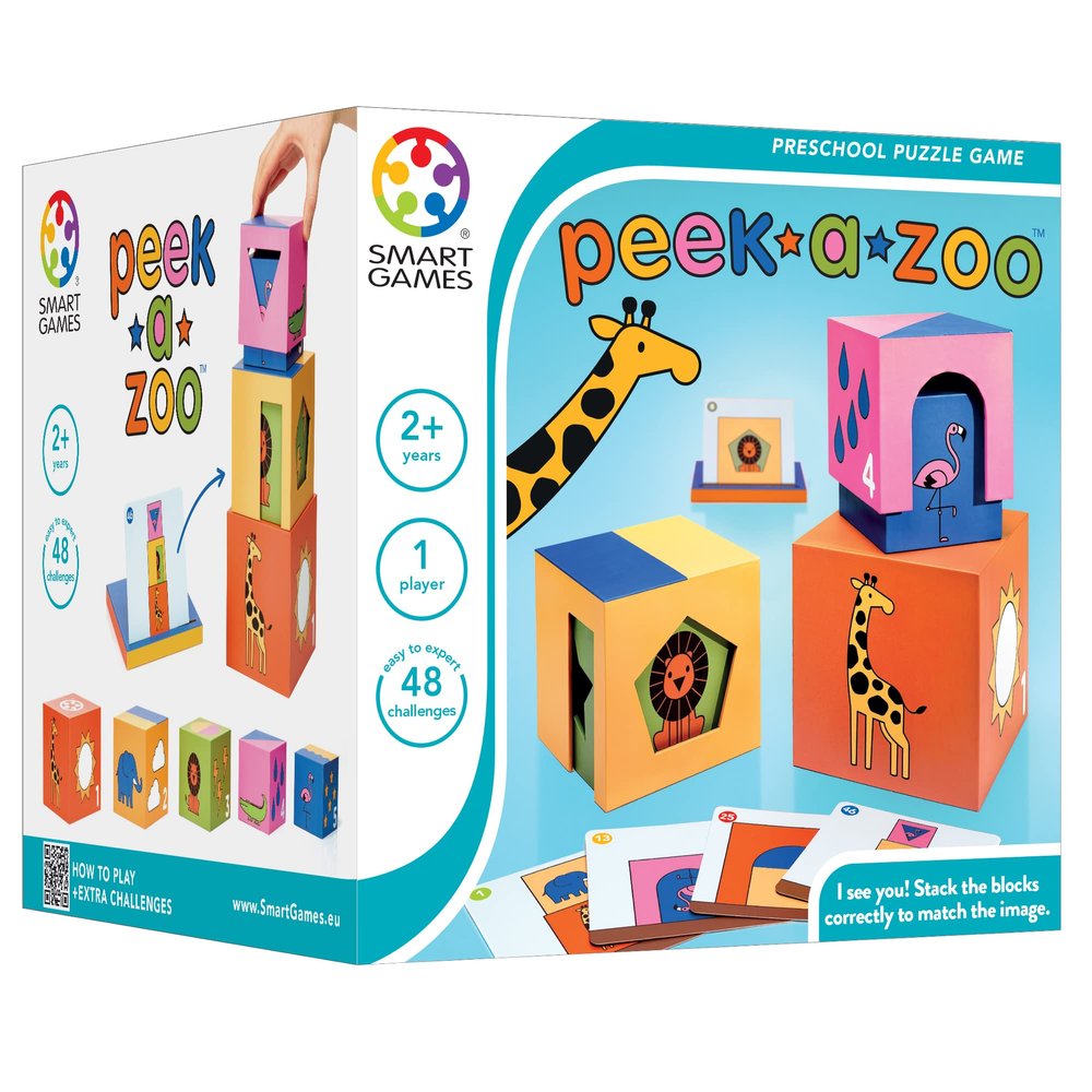 SmartGames - Peek-A-Zoo - Educational Brainstorming - Multi-Level Strategy Game and Skill Building for Pre-Schoolers - 2 Year-olds and Up - 1 Player - Multilingual - 524632.