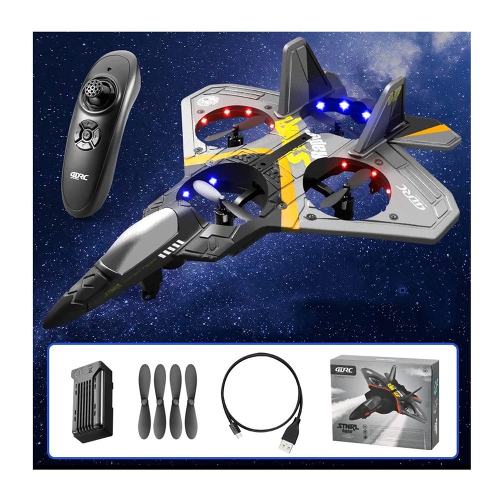 2023 New V17 Jet Fighter Stunt RC Airplane, Drop-Resistant Remote Control Aero Jet Drone with 360 Stunt Spin Gravity Sensing  Lights, RC Fighter Jet Planes Easy Fly RC Glider for Beginner (Silver)