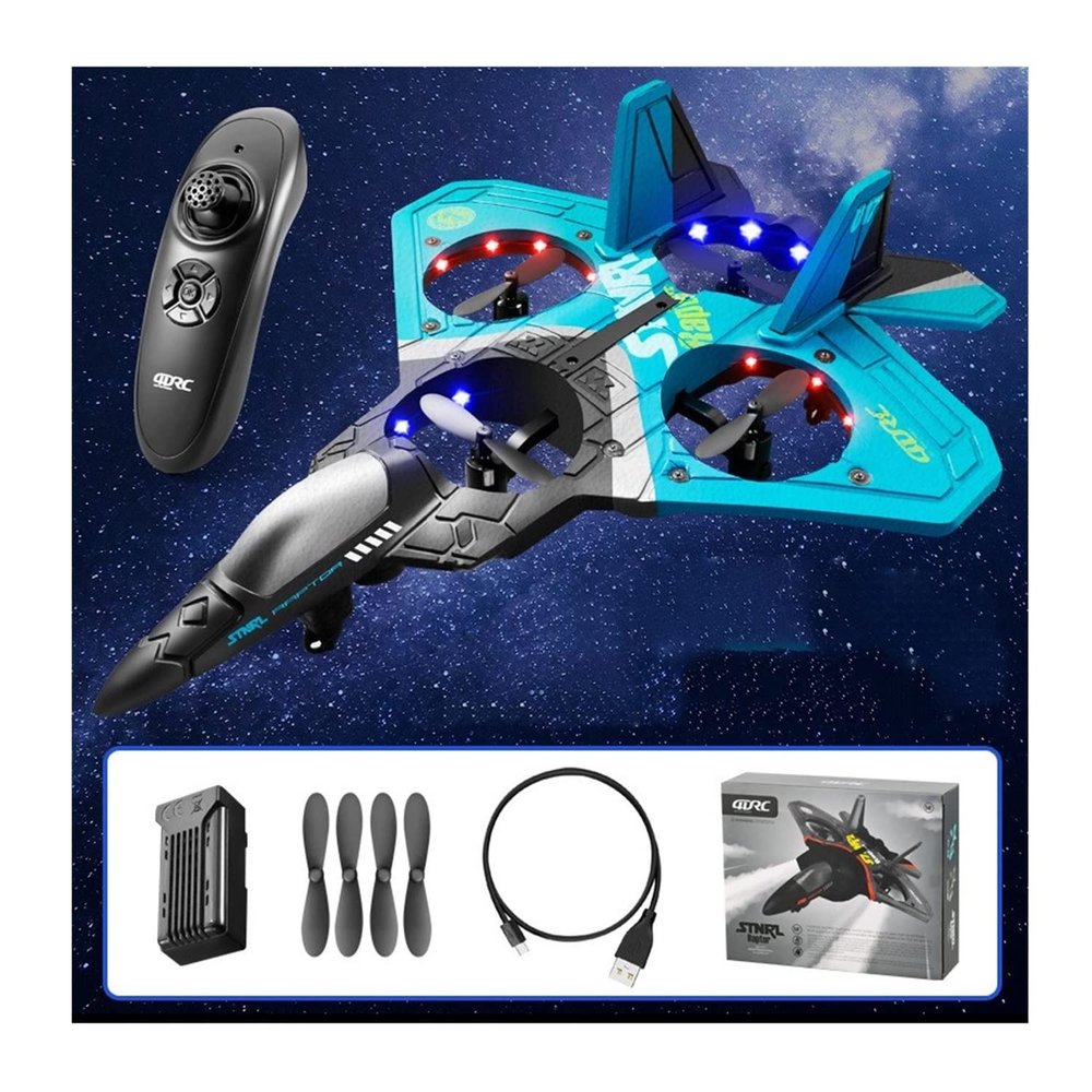 2023 New V17 Jet Fighter Stunt RC Airplane, Drop-Resistant Remote Control Aero Jet Drone with 360 Stunt Spin Gravity Sensing  Lights, RC Fighter Jet Planes Easy Fly RC Glider for Beginner (Blue)