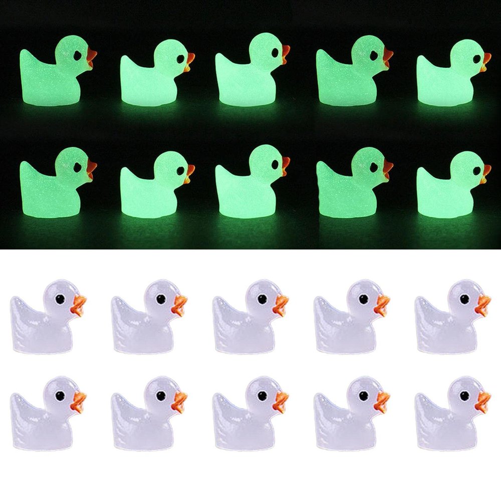 20 Pieces Tiny Ducks, Luminous Mini Resin Ducks, Glow in The Dark Miniature Ornament Ducks for DIY Garden Dollhouse Duck Accessories, Miniature Ducks Decoration for Xmas Birthday Party Favors