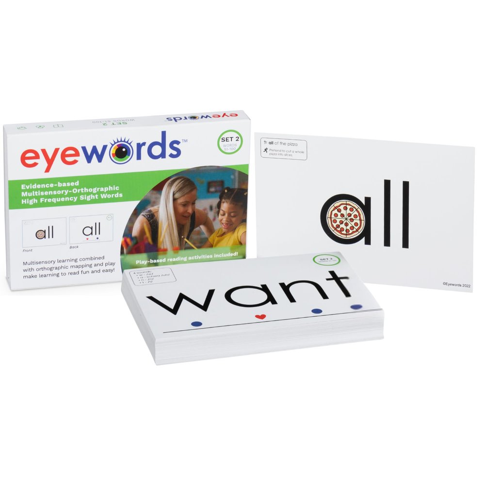 Eyewords Sight Word & Phonics Flash Cards with Sound Mapping, Set 2 (High-Frequency Words 51100), Picture-Embedded, Multisensory Learning, Pre-KGrade 3, Homeschool & Classroom Use, Model EW-26