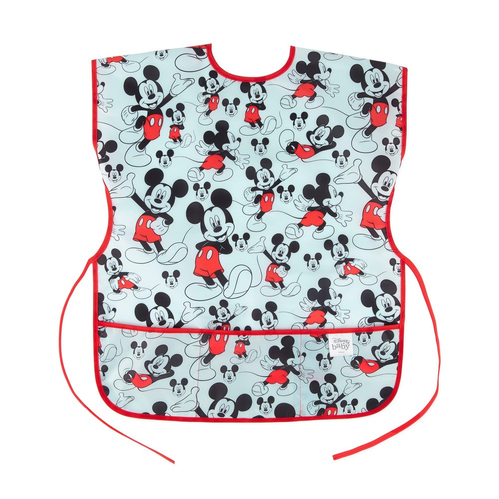 Bumkins Disney Short Sleeve Smock, Toddler Reusable Waterproof Bib for Girls and Boys 3-7 Years, Junior Childrens, Kids Paint Apron, Arts, Crafts and Play with Pocket, Soft Fabric, Mickey Mouse