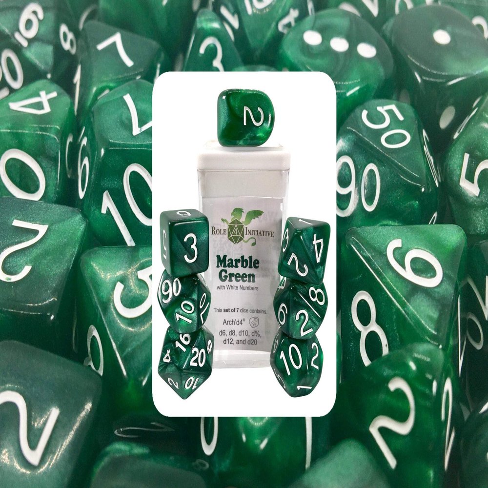 Marble Green Dice - Set of 7 w/Arch'd4