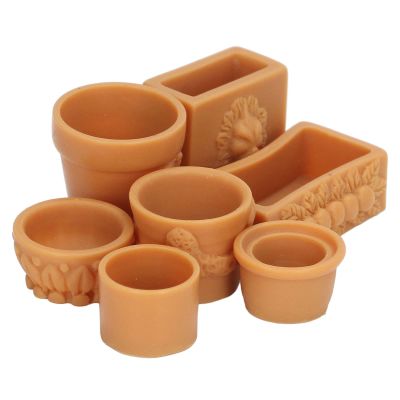 Agatige 7 Pcs Dollhouse Flower Pot, 1:12 Simulation Mini Cute Craft Flower Pots for Dollhouse Garden Decoration