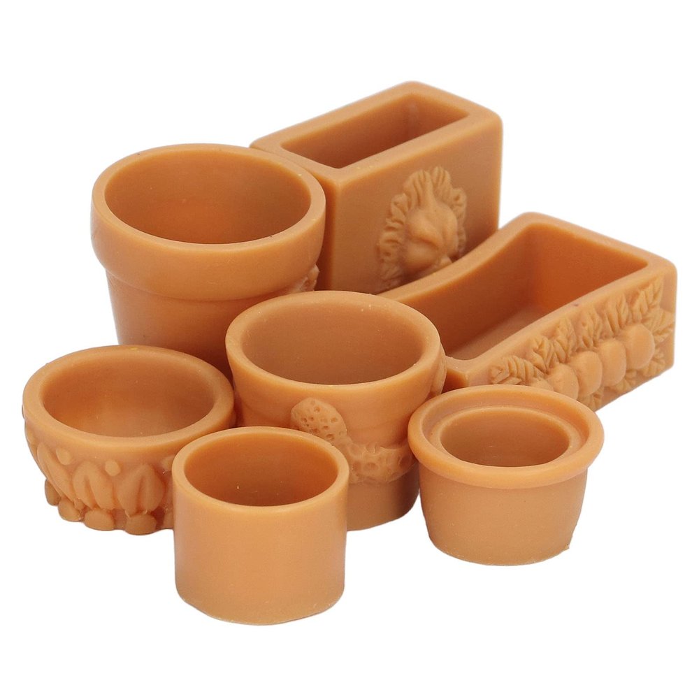 Agatige 7 Pcs Dollhouse Flower Pot, 1:12 Simulation Mini Cute Craft Flower Pots for Dollhouse Garden Decoration