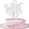 1 Pack Sweet Teenager 16 Cake Topper Glitter 16th Birthday Cake Pick for Cheers to 16 Years Old 16th Birthday Party Cake Decorations Supplies Sliver view 1