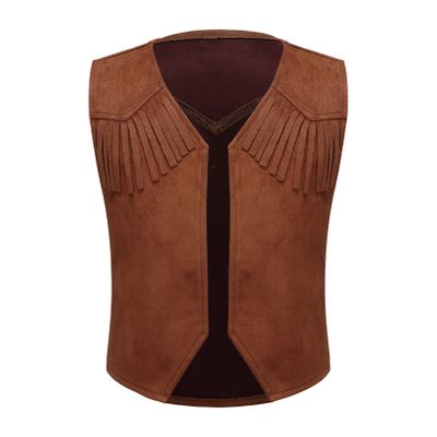 Aislor Boy's Cowboy Cowgirl Western Vest Open Front Fringed Waistcoat Top Jacket for Halloween Carnival Cosplay Brown 12 Years