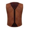 Aislor Boy's Cowboy Cowgirl Western Vest Open Front Fringed Waistcoat Top Jacket for Halloween Carnival Cosplay Brown 12 Years view 1