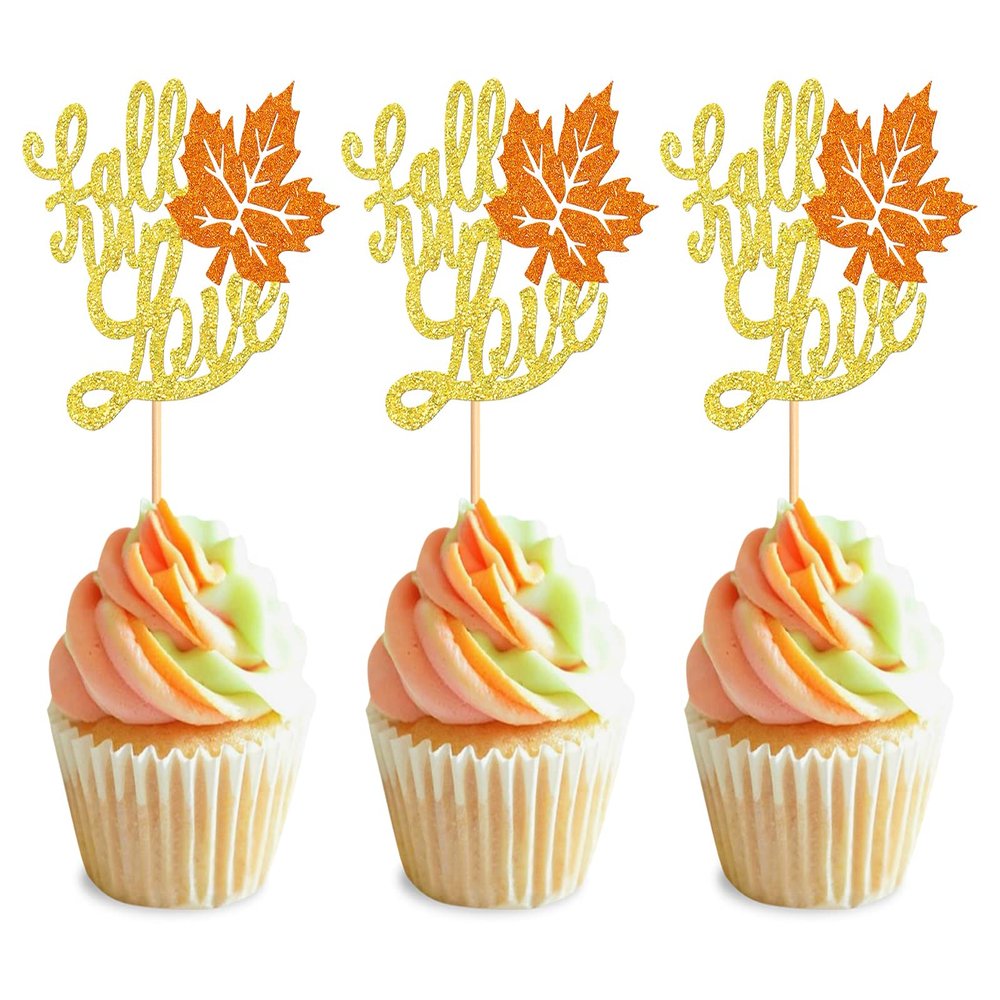 24Pcs Autumn Wedding Cupcake Toppers Fall in Love Cupcake Picks