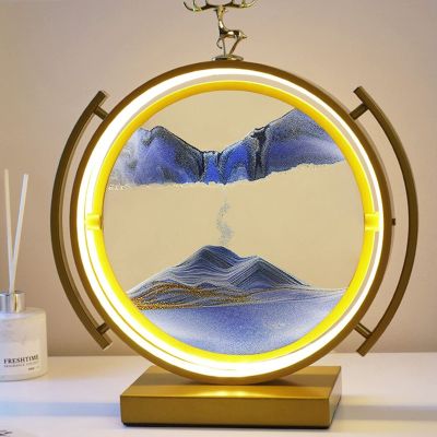 ORPAGU Glass Quicksand PaintingMoving Sand Art Picture 3D Glass Deep Sea Sandscape Flowing Sand Frame Desktop Ornaments Quicksand Painting (Color : Blue-1, Size : 29.2x35x12.2cm)