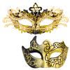 MYSEUNI Gold Masquerade Masks for Couples - Shiny Rhinestone Metal Filigree Venetian Mask & Mens Venetian Mask for Mardi Gras view 1