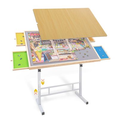 1500 Piece Jigsaw Puzzle Table with Drawers and Cover  Adjustable Height & Tilting Legs, No Assembly Portable Puzzle Board for Adults, Seniors, Puzzle Table for Game Room, Gift for Women Mom