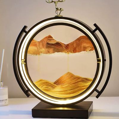 ORPAGU Glass Quicksand PaintingMoving Sand Art Picture 3D Glass Deep Sea Sandscape Flowing Sand Frame Desktop Ornaments Quicksand Painting (Color : Yellow, Size : 33x38.7x12.2cm)