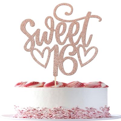 1 Pack Sweet Teenager 16 Cake Topper Glitter 16th Birthday Cake Pick for Cheers to 16 Years Old 16th Birthday Party Cake Decorations Supplies Rose gold
