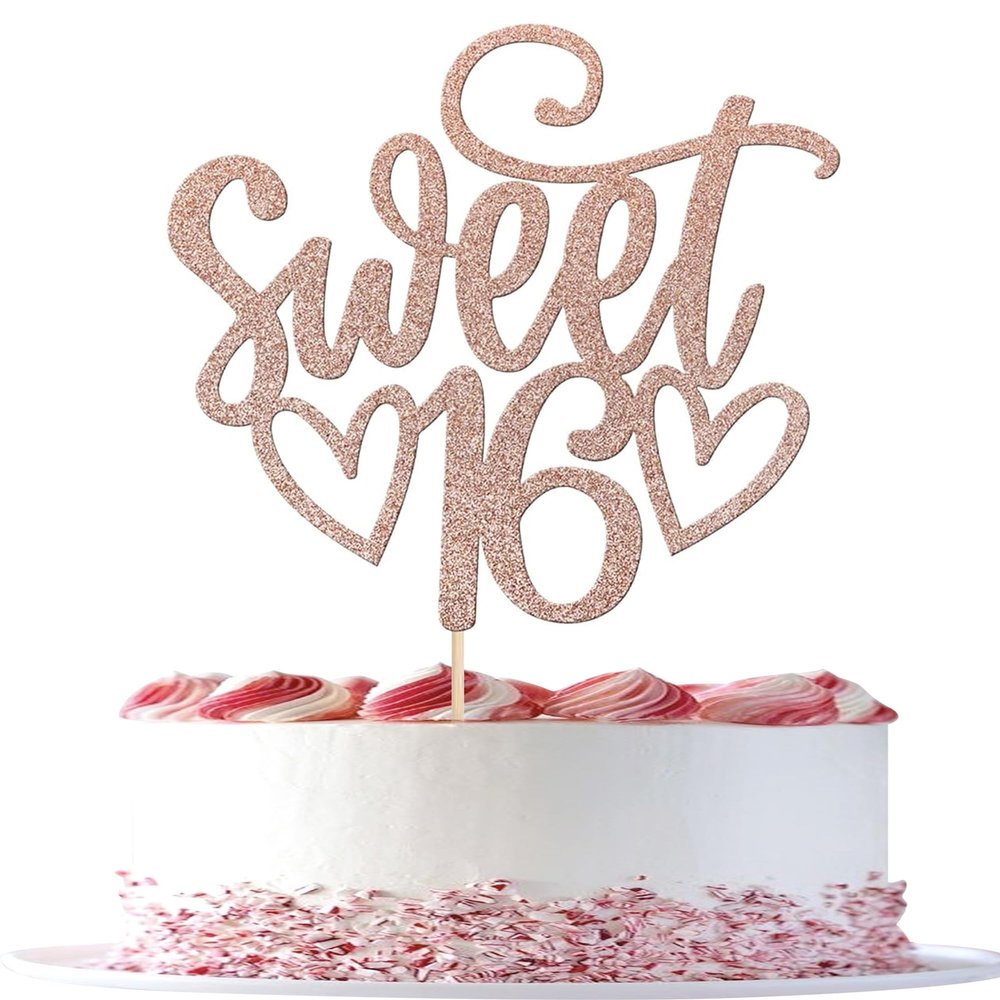 1 Pack Sweet Teenager 16 Cake Topper Glitter 16th Birthday Cake Pick for Cheers to 16 Years Old 16th Birthday Party Cake Decorations Supplies Rose gold