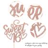 1 Pack Sweet Teenager 16 Cake Topper Glitter 16th Birthday Cake Pick for Cheers to 16 Years Old 16th Birthday Party Cake Decorations Supplies Rose gold view 3