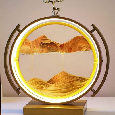 ORPAGU Glass Quicksand PaintingMoving Sand Art Picture 3D Glass Deep Sea Sandscape Flowing Sand Frame Desktop Ornaments Quicksand Painting (Color : Yellow-1, Size : 29.2x35x12.2cm)