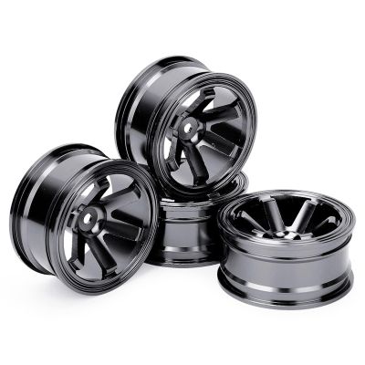 RC Wheel Rims Set, 12mm Hex Hub Aluminum Alloy On Road Wheels Rims Metal for 1/10 Scale RC Crawler Car Touring Drift Street Tyres Wheels Accessory(Black)