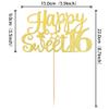 1 Pack Happy Sweet 16 Cake Topper Glitter 16th Birthday Cake Pick for Cheers to 16 Years Old 16th Birthday Party Cake Decorations Supplies Gold view 2
