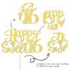 1 Pack Happy Sweet 16 Cake Topper Glitter 16th Birthday Cake Pick for Cheers to 16 Years Old 16th Birthday Party Cake Decorations Supplies Gold view 3