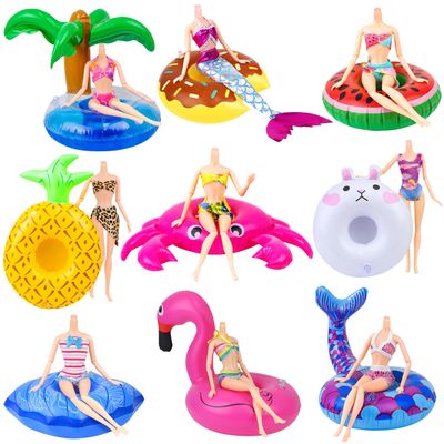 18INDC 9Pcs Doll Swimming Pool Inflatable Float Including - Flamingos Donuts Pineapples Shells Crabs Rabbit Inflatable Drink Holder for Pool Party and Kids Toys