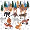 46 Pcs Christmas Woodland Animal Figurine Winter Forest Creature Figure Wild Animal Toys Mini Bottle Brush Tree Miniature Sisal Pine Tree Snowflakes for Crafts Cake Topper for Xmas Party Decor view 1
