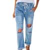 Maiyifu-GJ Women Pull On Distressed Denim Joggers Drawstring Elastic Waist Ripped Stretch Jeans Hole High Waist Stretch Pants (Blue,XX-Large) view 1