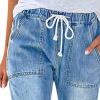 Maiyifu-GJ Women Pull On Distressed Denim Joggers Drawstring Elastic Waist Ripped Stretch Jeans Hole High Waist Stretch Pants (Blue,XX-Large) view 2