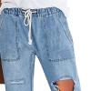 Maiyifu-GJ Women Pull On Distressed Denim Joggers Drawstring Elastic Waist Ripped Stretch Jeans Hole High Waist Stretch Pants (Blue,XX-Large) view 3