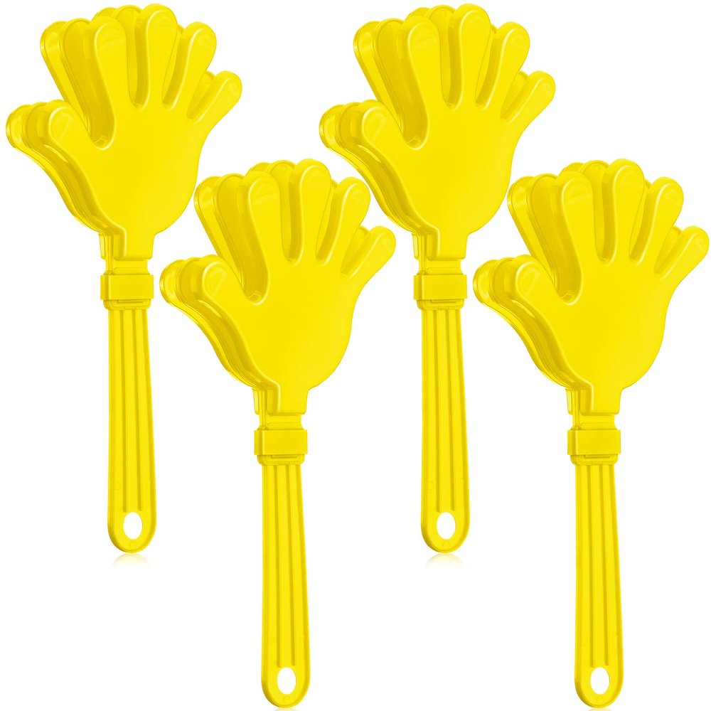 4 Pieces Jumbo Hand Clappers 11 Inch Noise Makers Party Favors Giant Large Hand Clappers Noise Makers for Sporting Events Cheers Ball Dance Basketball Football Noisemakers (Yellow)