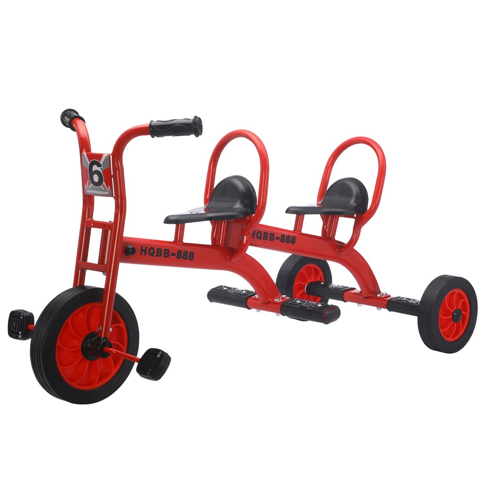 Kids Tricycle for Ages 3-8, Double Kids Trike Bike, Preschool Daycare Outdoor Tandem Bike with Airless Rubber Tires, Two-Seater and Non-Slip Pedals, Gift for Boys and Girls