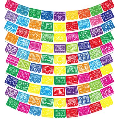 10 Pack Mexican Party Banners Total 170 Feet, Paper Picado Banner Mexican Party Decorations Day of The Dead Fiesta Decorations for Dia De Los Muertos Decor Supplies