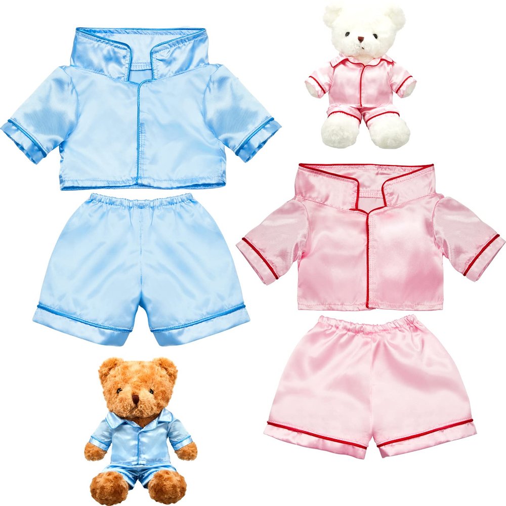 Civaner 2 Pack Blue and Pink Bear Clothes Outfit, Fit Most 12-16 Inch Bears Stuffed Animal Pajamas Plushie Clothes for Stuffed Animals, Pre-Kindergarten Toys(Solid Style)