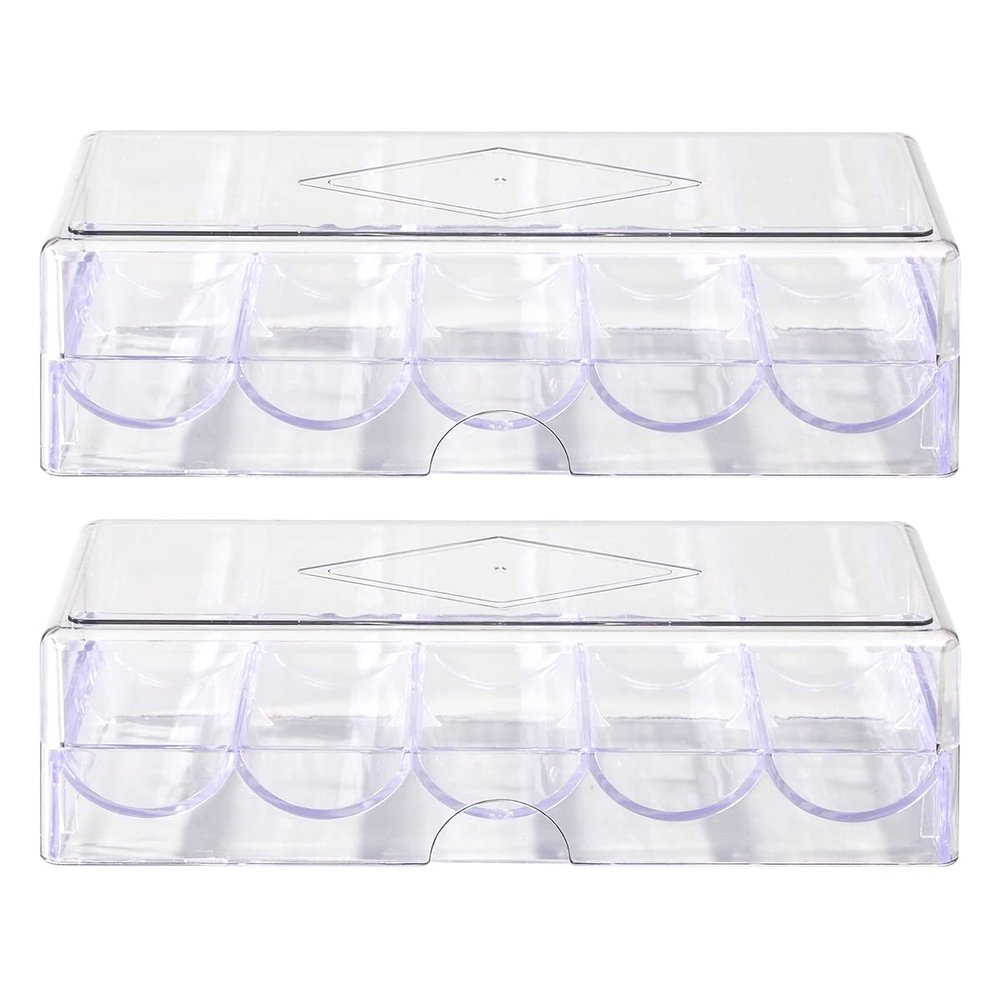 CUNHUY 2PACK Clear Acrylic Poker Chip Rack with Cover/Casino Chip Tray with Lid, Holds 100 Chips Each