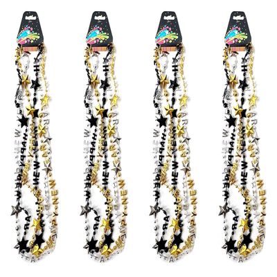 Pack of 24 Happy New Year Eve Assorted Gold Black Silver Color Party Bead Necklaces