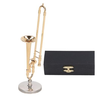 Mini Musical Instrument, Dollhouse Trombone Model Metal Trombone Decoration Trombone Dollhouse Ornament for Mini House Musical Room