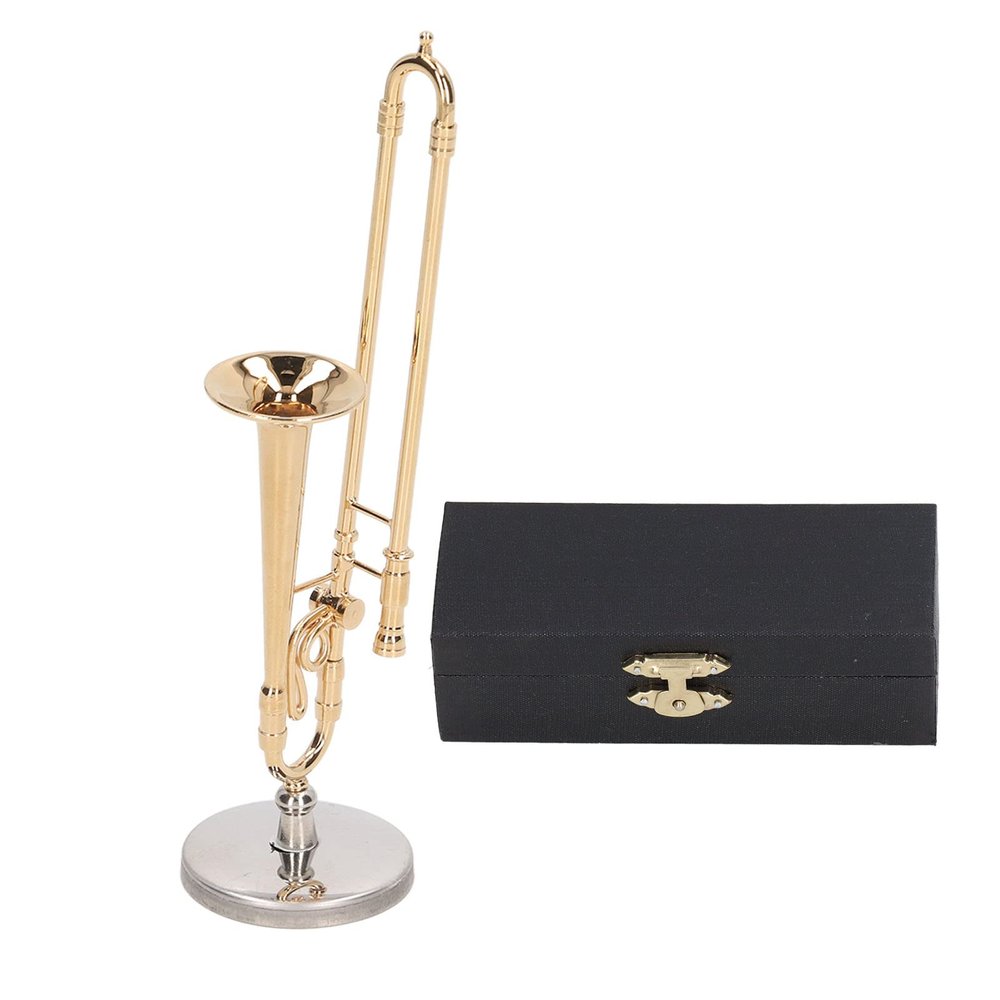 Mini Musical Instrument, Dollhouse Trombone Model Metal Trombone Decoration Trombone Dollhouse Ornament for Mini House Musical Room