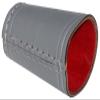 Cyber-Deals Genuine Leather Compact Dice Cup + Dice with Black Velvet Storage Pouch (Grey w/Red Lining, Bone Tone Pip Dice) view 3