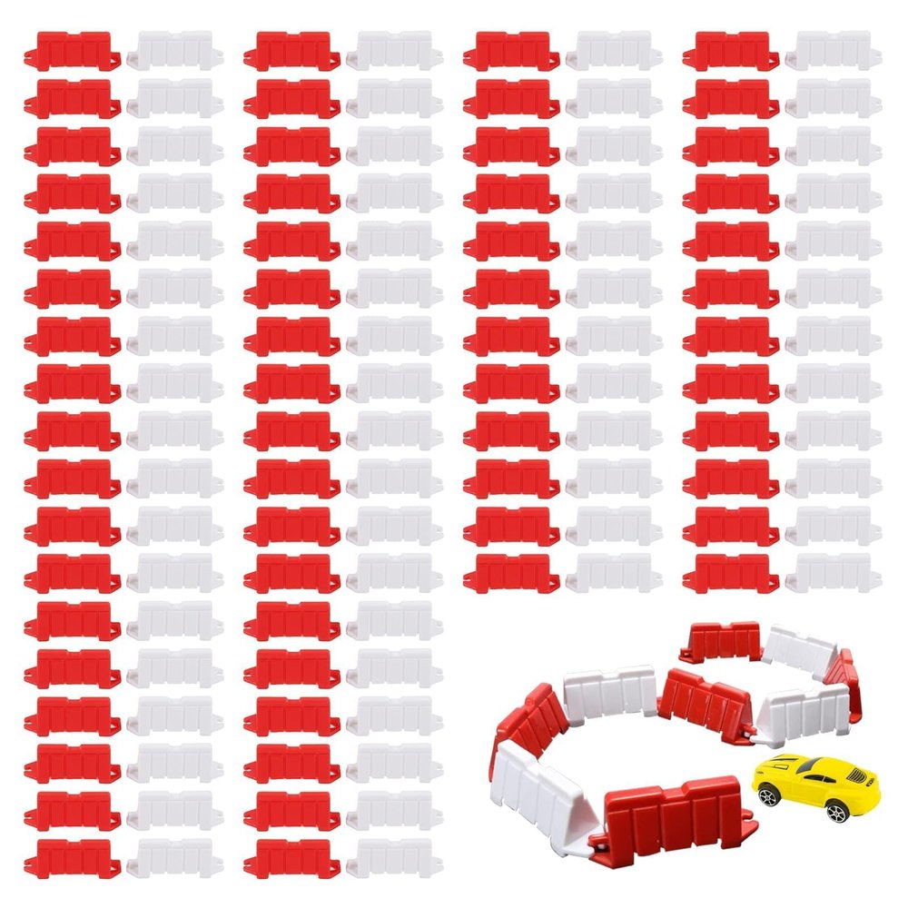 HERCHR 120Pcs RC Drift Racing Track Accessories Kit RC Car Field Fence Set Drift Runway Race with Barriers & Road Blocks for 1/14 1/16 1/18 1/24 1/28 Scale RCVehicles