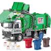 HAPYAD Garbage Truck Toys Metal Cab, Realistic Trash Truck Toys for Boys Kids with Lights and Sounds, Friction Powered Recycling Vehicles, Front Loader with Dumpster, 4 Trash Bins, 12" view 1