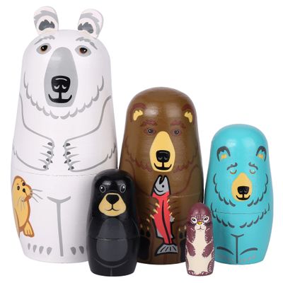 Yoption 5 Pcs Russian Nesting Dolls, Handmade Wooden Cute Bear Matryoshka Dolls Set for Christmas Birthday Wishing Gift (Bear Series)