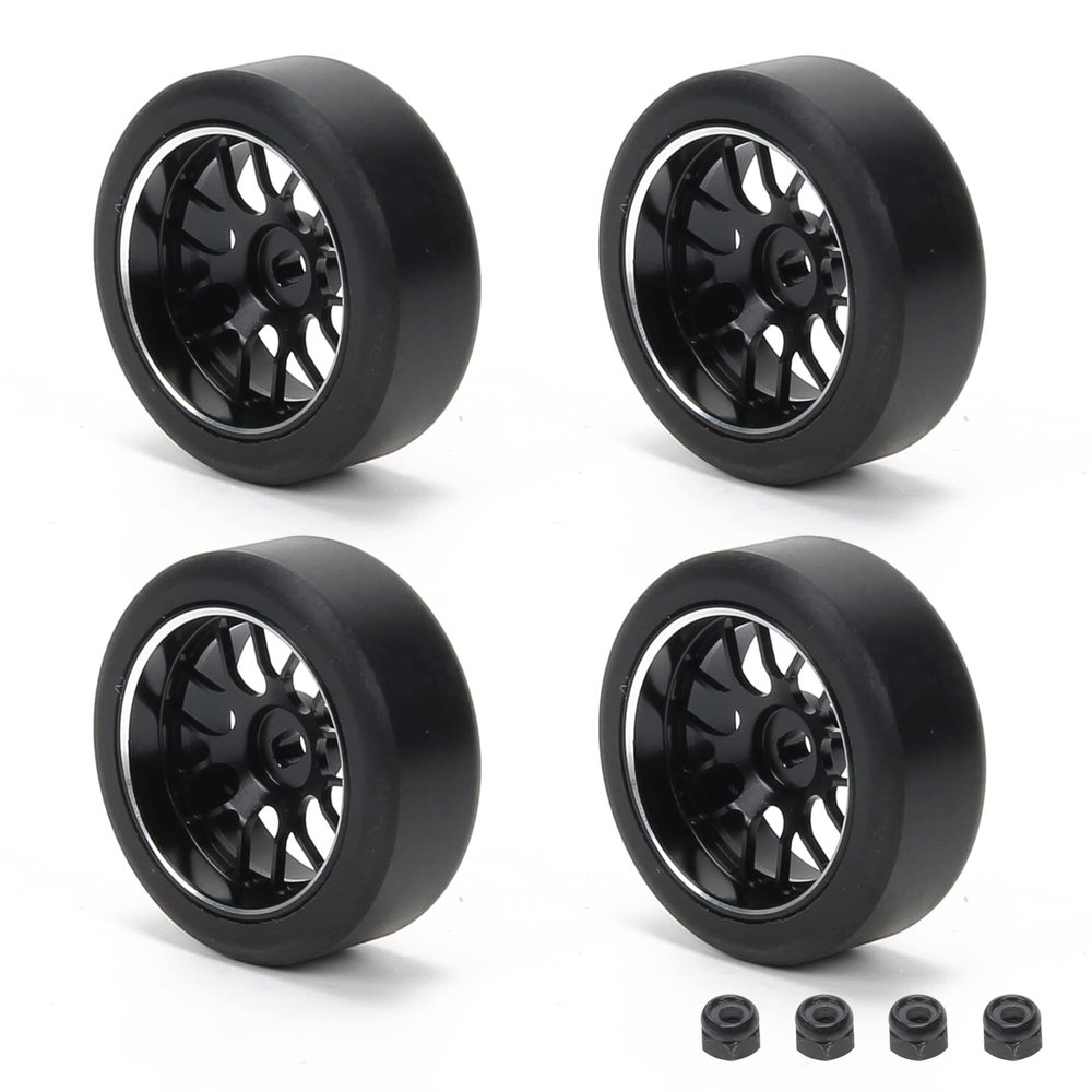 RCAWD 29MM Enlarged Metal Drift Tire with Hub 4Pcs for 1/28 Wltoys K969 Series Upgrades Part Black