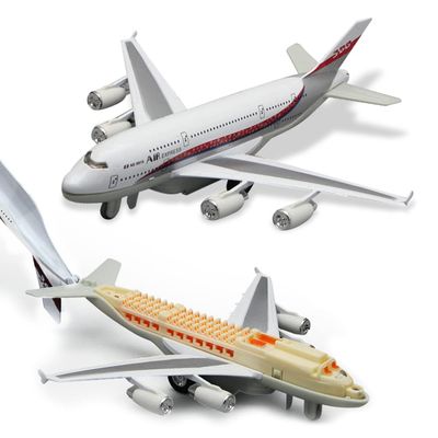 Crelloci Airplane Toys, Bump and Go Action, Pull Back Die Cast Model Plane with Lights & Sounds, 3D Anatomy View, Aircraft Vehicles Gift for Kids Toddler Boys Ages 3+(White)