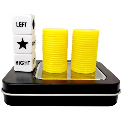 Ahoper Left Right Center Dice Game Prime Set with 3 Dices + 40 Chips .Left on The Product Means Pass 1 chip to The Left, Right on The Product Means Pass 1 chip to The Right.(Yellow)