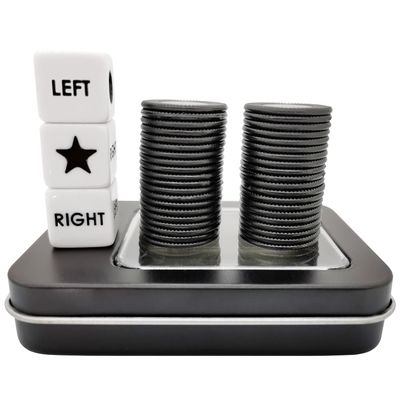 Ahoper Left Right Center Dice Game Prime Set with 3 Dices + 40 Chips.Left on The Product Means Pass 1 chip to The Left, Right on The Product Means Pass 1 chip to The Right. (Black)