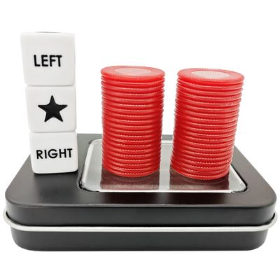 Ahoper Left Right Center Dice Game Prime Set with 3 Dices + 40 Chips. Left on The Product Means Pass 1 chip to The Left, Right on The Product Means Pass 1 chip to The Right. (Red)