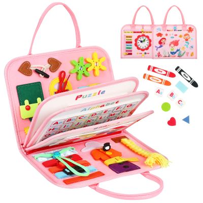 8 in 1 Toddler Busy Board for 1 Years Old, Montessori Toy Busy Book for Toddlers 1-3 Educational Toy Activity Basic Motor Skills, Kid Travel Essential 2-4 Yr Birthday Valentines Easter Gift for Girl