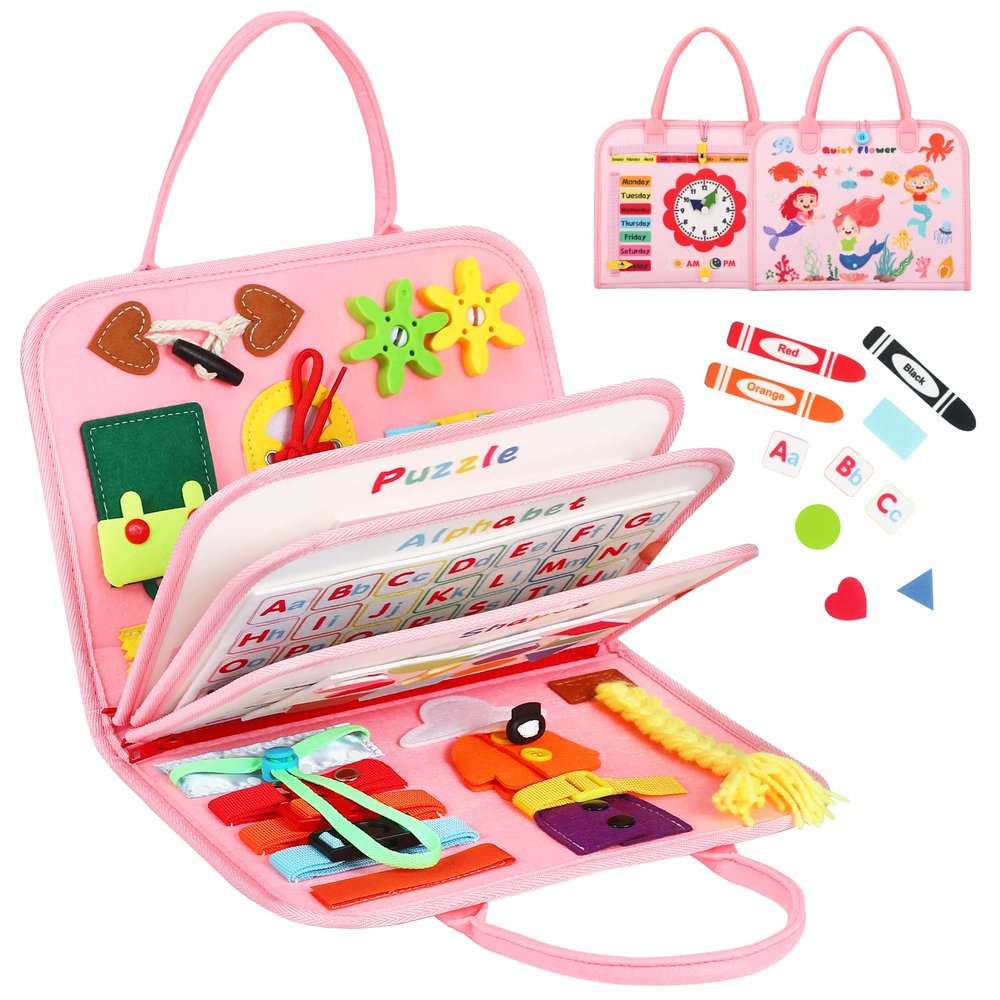 8 in 1 Toddler Busy Board for 1 Years Old, Montessori Toy Busy Book for Toddlers 1-3 Educational Toy Activity Basic Motor Skills, Kid Travel Essential 2-4 Yr Birthday Valentines Easter Gift for Girl