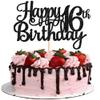 1 PCS Happy 16th Birthday Cake Topper Glitter Cheers to 16 Years Birthday Cake Pick Sweet 16 Fabulous Cake Decoration for Happy 16th Birthday Theme Party Decorations Supplies Black view 1